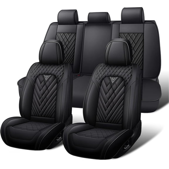 2014 for Ford Taurus Car Seat Cover, Black Car Seat Covers, Premium Leather 5 Piece Full Set Scratch Resistant Beautify Interior, Airbag-Compatible