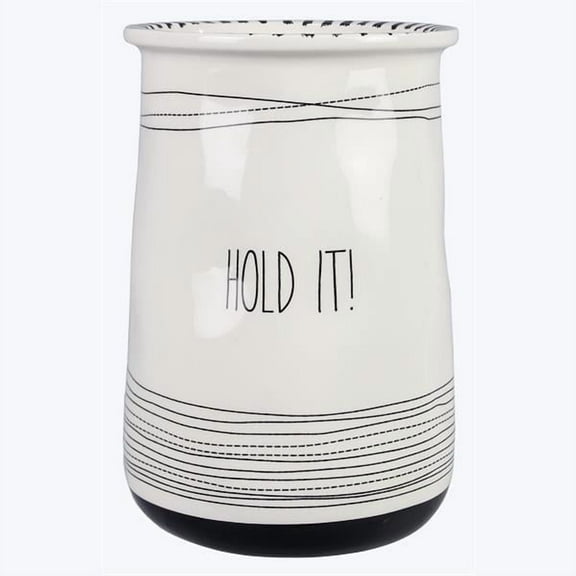 20142 - Young's Inc CERAMIC BLACK AND WHITE UTENSIL HOLDER/CROCK