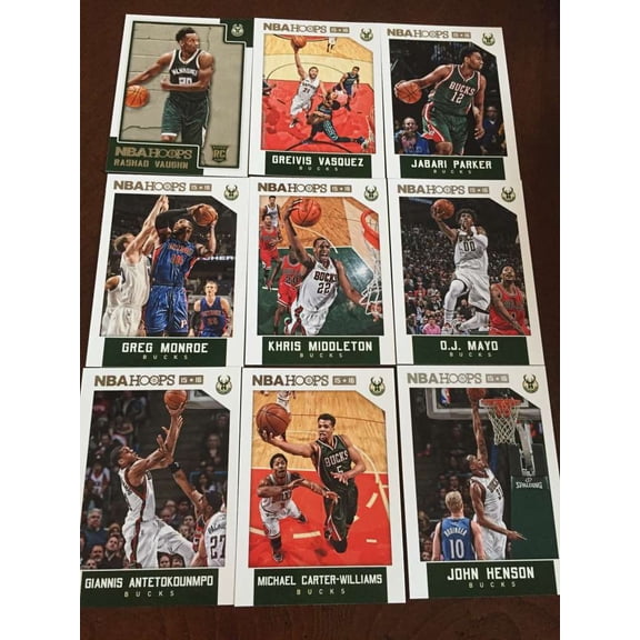 2015-16 NBA Hoops Milwaukee Bucks Team Set w RC