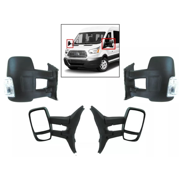 2015 2016 2017 2018 2019 2020 2021 2022 Compatible With Ford Transit 150 250 350 350HD Left Right Front Door Side Rear View Mirror With Signal Long Arm Set