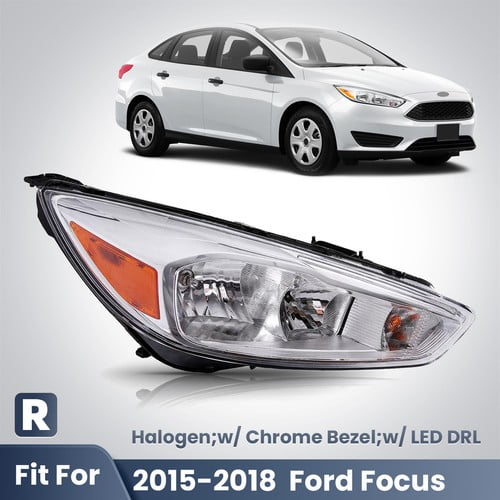 2015-2018 Ford Focus Halogen Headlight Chrome with LED DRL Right Passenger Side