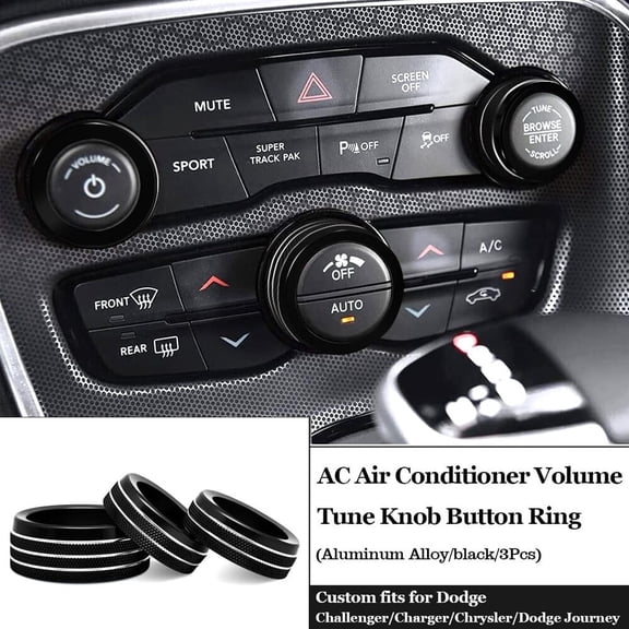 for 2015-2020 Dodge Challenger Charger 2016-2020 Durango 2013-2018 Ram 1500 2500 3500 2015-2020 Chrysler 300 300s Black Aluminum Alloy Interior AC Radio Switch Knob Ring Decorative Cover Trim 3PCS