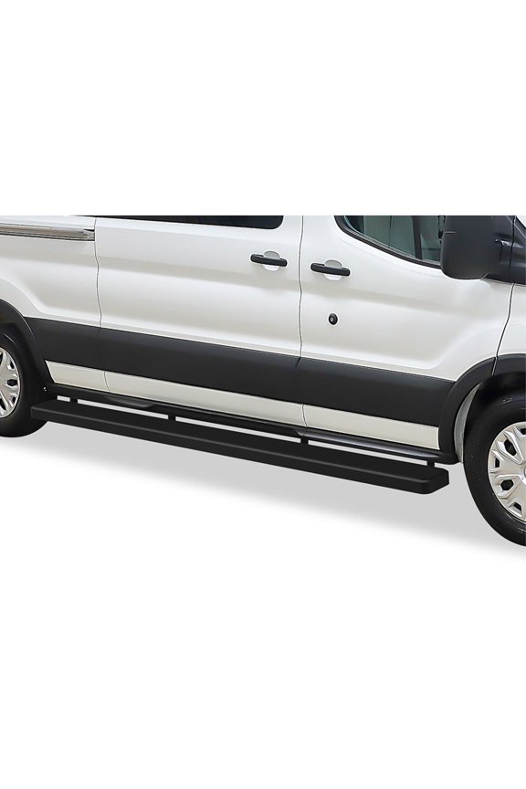 2015-2021 Ford Transit Van (Full Size) For 3 Door Model Only Stainless Steel with 6061 Aluminum Step Pad Black Finish 6-Inch Van Door to Door Side Step iStep 6 Inch Van SS