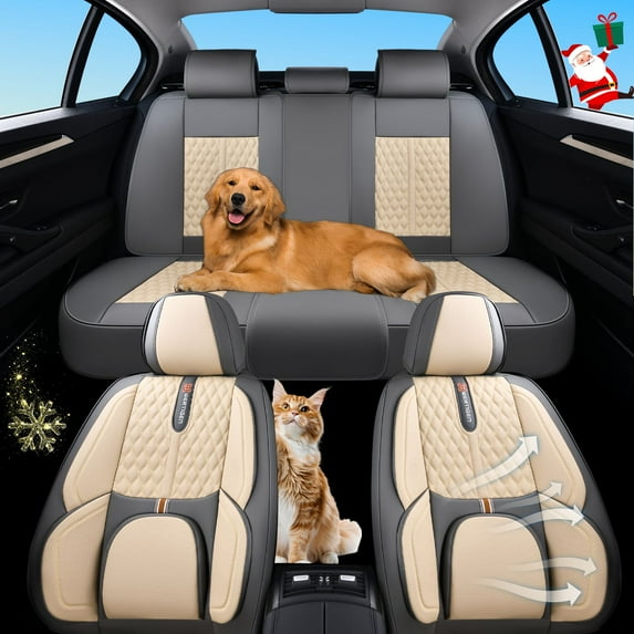 2015-2025 Car Seat Cover for Acura TLX, Light Taupe Car Seat Covers, Leather, 5 Piece Full Set, With Lumbar Support, Anti-Slip, Protect and Upgrade Seats, Beautify the Interior of Old Cars