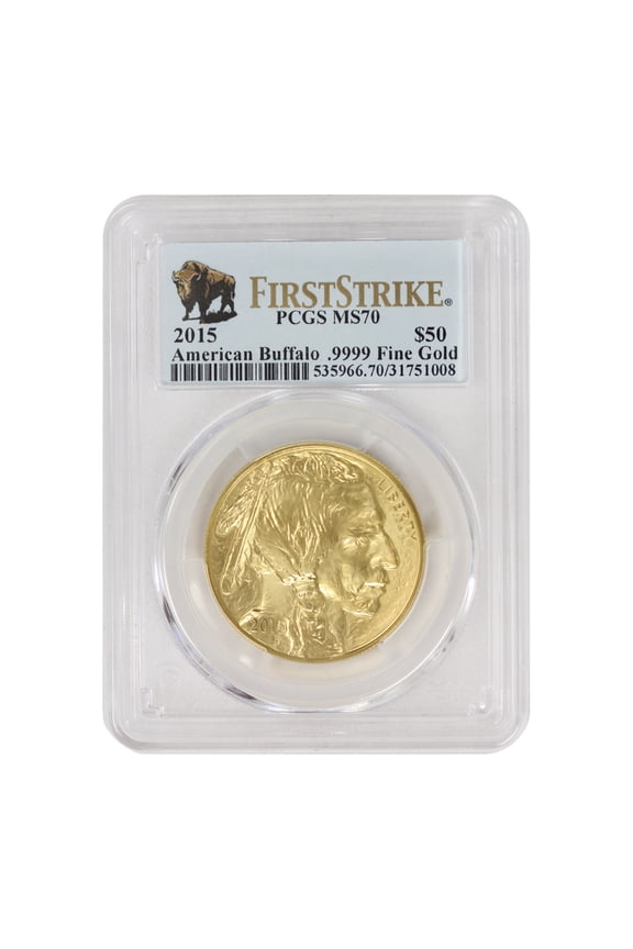 2015 $50 Gold Buffalo PCGS MS70 First Strike Bison Label U.S. Mint Coin