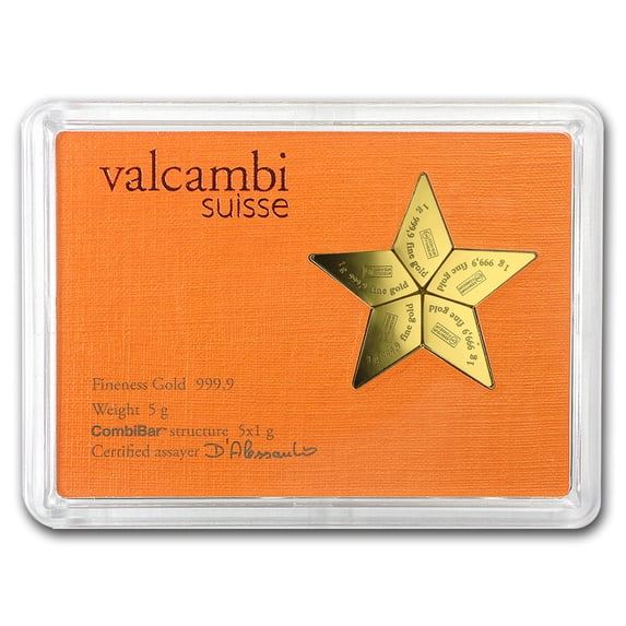 5x 1 gram Cook Islands $25 Gold Star CombiCoin Valcambi