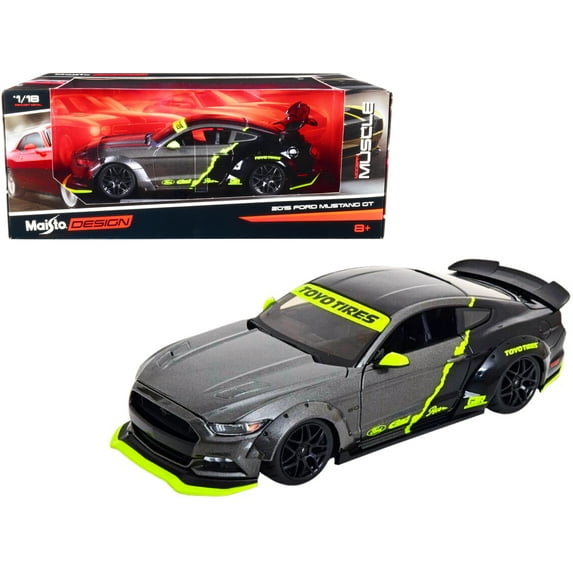 2015 Ford Mustang GT 5.0 Gray Metallic and Black with Graphics "Modern Muscle" Series 1/18 Die Cast Model Car by Maisto