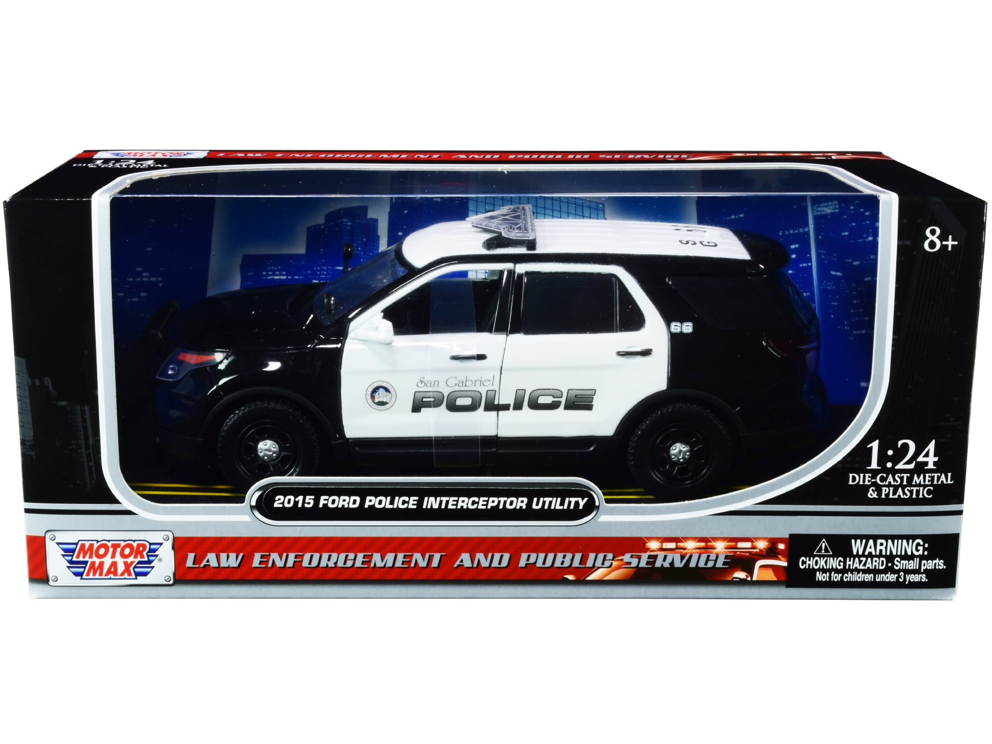 2015 Ford Police Interceptor Utility "San Gabriel Police" (California) Black and White 1/24 Diecast Model Car by Motormax