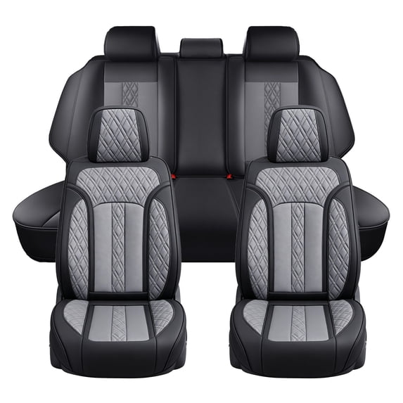 2015 for Hyundai Santa fe Seat Cover, Leather 5 Piece Full Set Retain Seatbelt Port Suitable for All Seasons, Gray Car Seat Covers, Suitable for 5-seater cars only, Pet Car Seat Covers