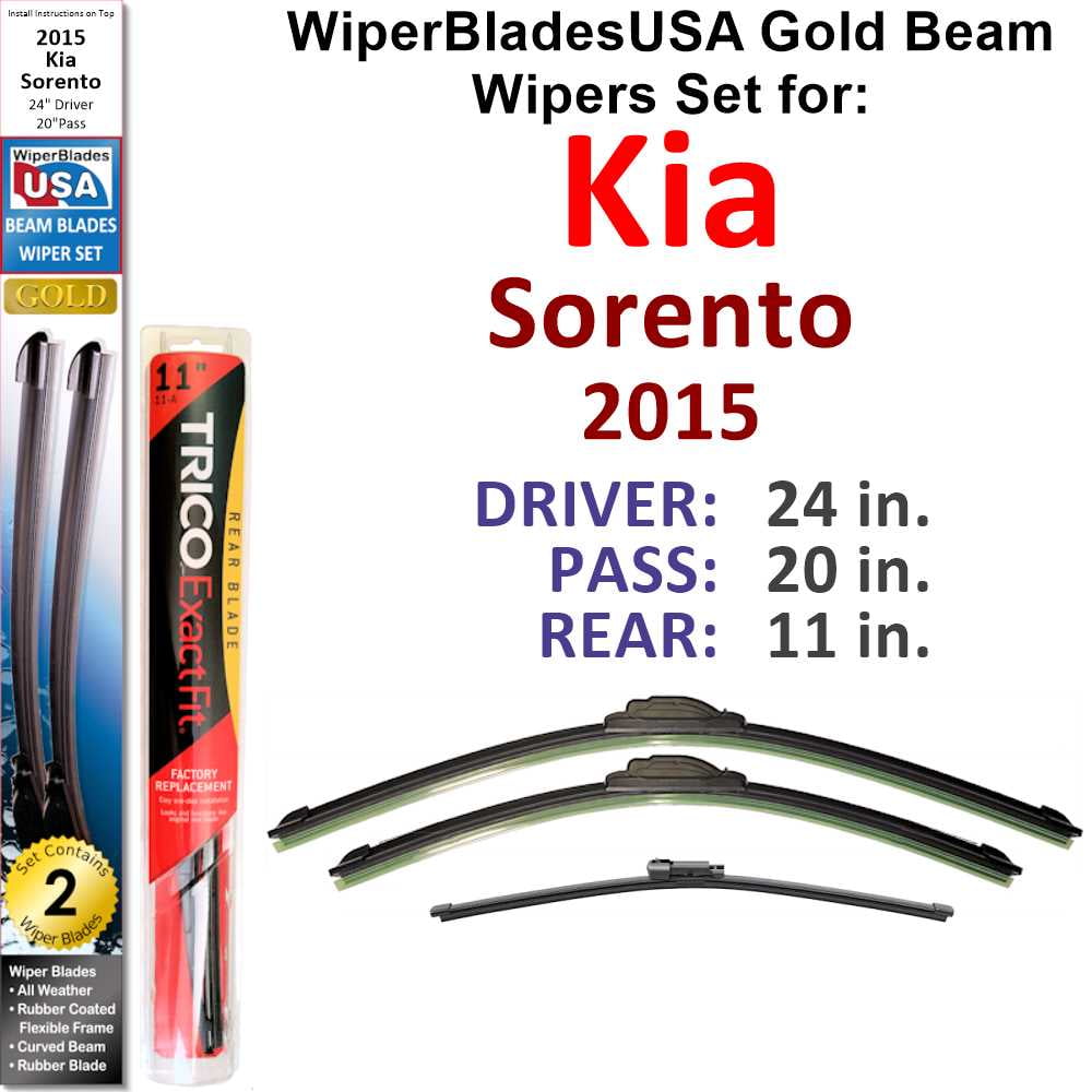 2015 Kia Sorento compatible Beam Wiper Blades Wipers WBUSA (Set of 3) w