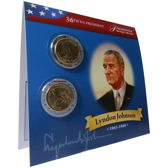 2015 P&D Lyndon B Johnson Presidential Dollar 2 Coin Set BU Uncirculated Bifold