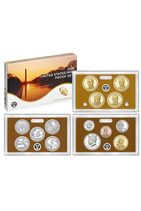 2015 Proof Set - U.S. Mint 14-Coin Clad Set - ATB Quarters & Presidential Dollars - Includes COA & OGP