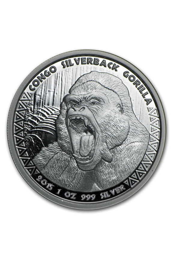 2015 Republic of Congo 1 oz Silver Silverback Gorilla (Prooflike)