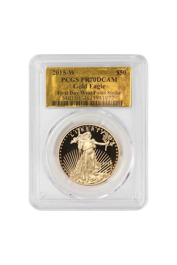 2015-W $50 Gold Eagle PCGS PR70 Deep Cameo First Day West Point Gold Label U.S. Mint Coin