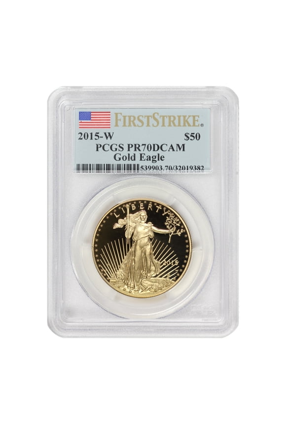 2015-W $50 Gold Eagle PCGS PR70 Deep Cameo First Strike Flag Label U.S. Mint Coin