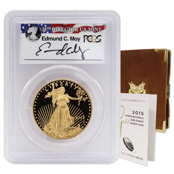 2015-W $50 Gold Eagle Proof Coin PCGS PR70DCAM First Day of Issue Philadelphia Moy Label U.S. Mint Box and CoA