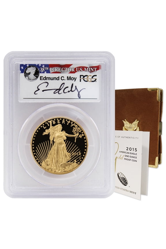 2015-W $50 Gold Eagle Proof Coin PCGS PR70DCAM First Day of Issue Philadelphia Moy Label U.S. Mint Box and CoA