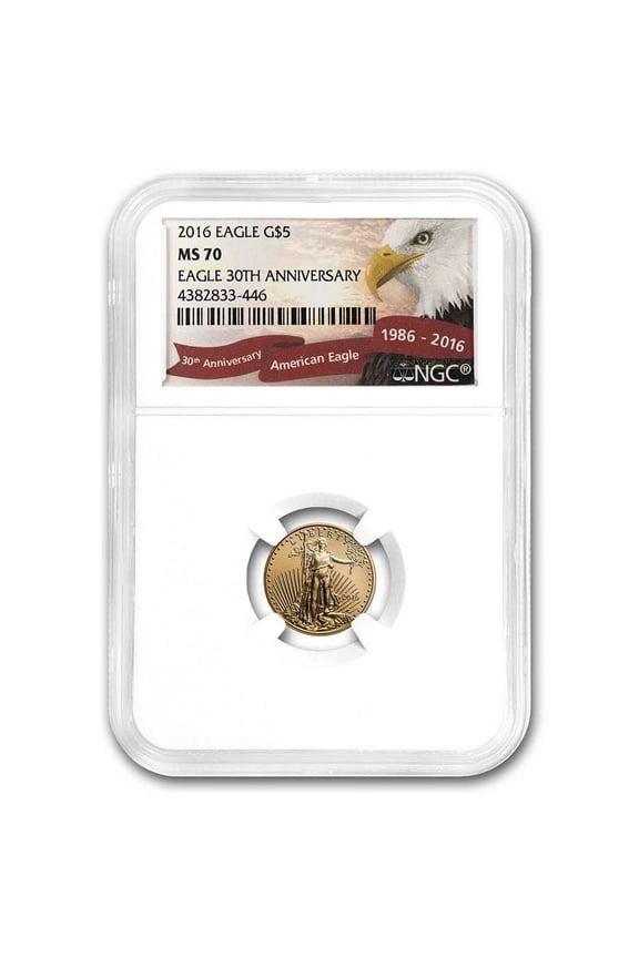 2016 1/10 oz Gold Eagle MS-70 NGC (30th Anniversary, Red Ribbon)