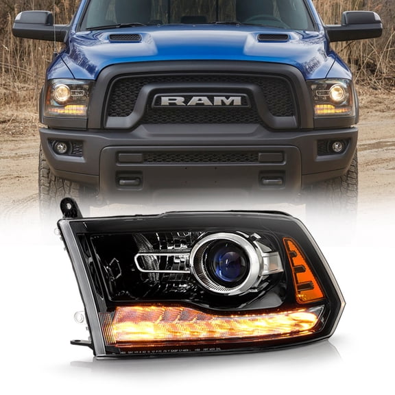 2016-2018 Ram 1500 2500 3500 w/ Black Trim Projector Headlight Headlamp - Driver