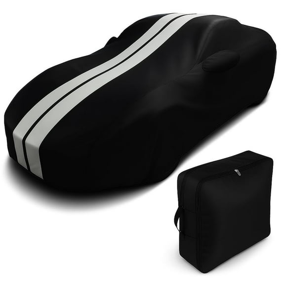 2016-2023 Mazda MX-5 Miata Indoor/Outdoor Car Cover - Ultraguard Plus Water Resistant 300 Denier Protection - Custom Fit Black with Gray Stripes