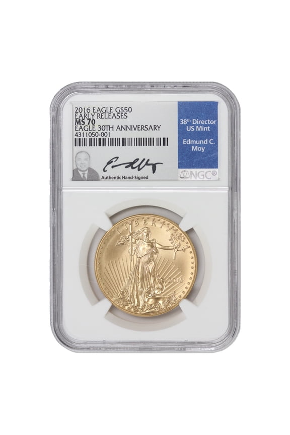 2016 $50 Gold Eagle NGC MS70 Early Releases Moy Label U.S. Mint