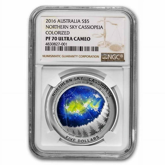 2016 Australia Silver Color Domed North Sky Cassiopeia PR-70 NGC
