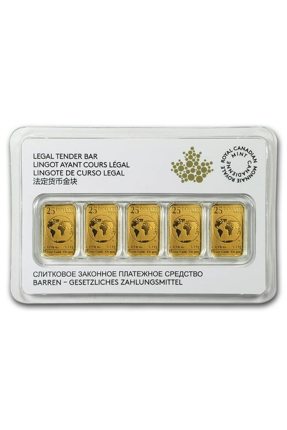 2016 Canada 1/10 oz Gold $25 5-Bar Set (In Assay)