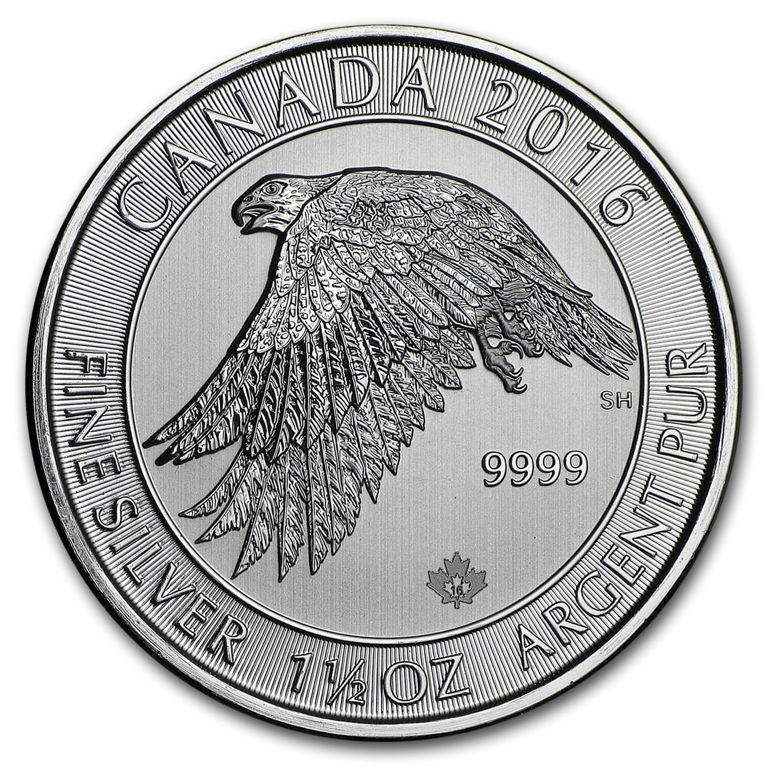 ROYAL CANADIAN MINT 2016 Canada 1.5 Oz Silver $8 White Falcon BU
