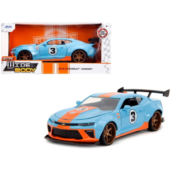 2016 Chevrolet Camaro Widebody #3 Light Blue with Orange Stripes "Gulf Oil" "Wide Body" Series 1/24 Diecast Model Car by Jada