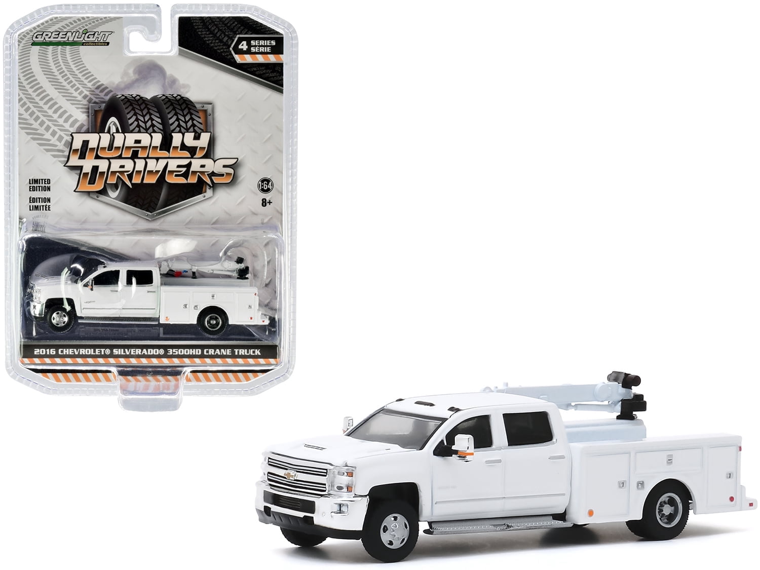 2016 Chevrolet Silverado 3500HD Dually Crane Truck White "Dually Drivers" Series 4 1/64 Diecast Model Car by Greenlight