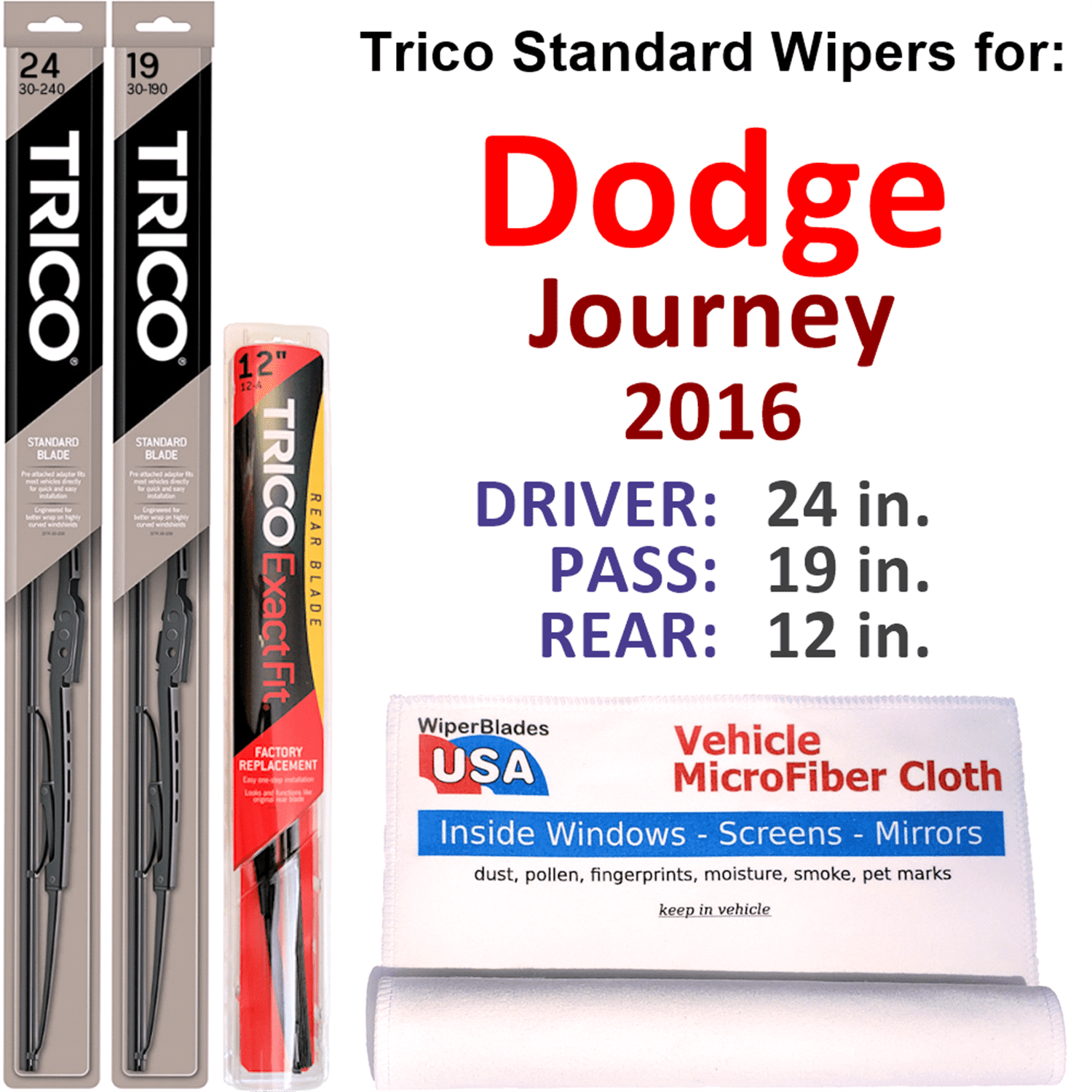 2016 Dodge Journey Wiper Blades (Set of 3) w/Rear Wiper