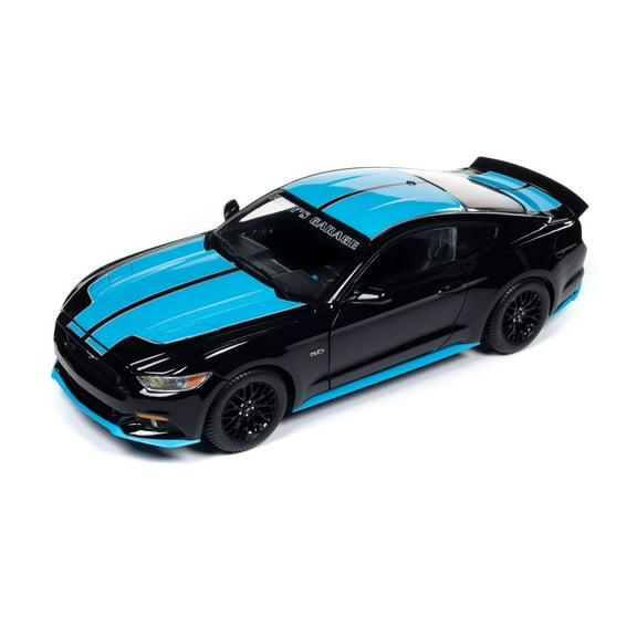 2016 Ford Mustang GT Hardtop, Black w/Blue Stripes - Auto World AW321 - 1/18 Scale Diecast Model Car