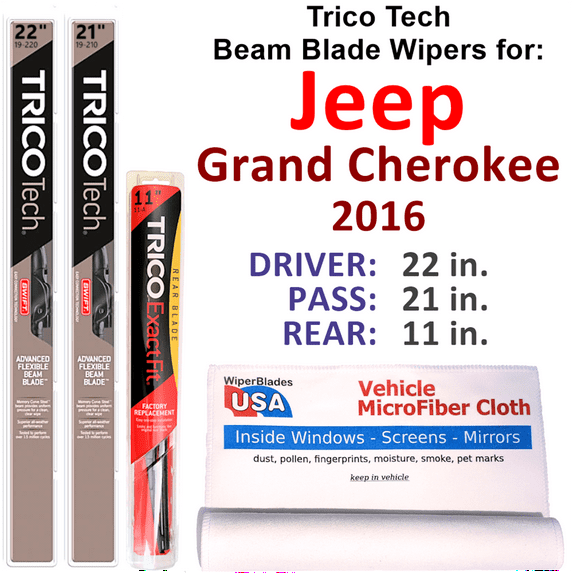 2016 Jeep Grand Cherokee Beam Blade Wipers (Set of 3) w/Rear Wiper