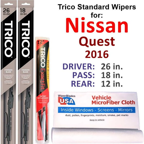 2016 Nissan Quest Wiper Blades (Set of 3) w/Rear Wiper