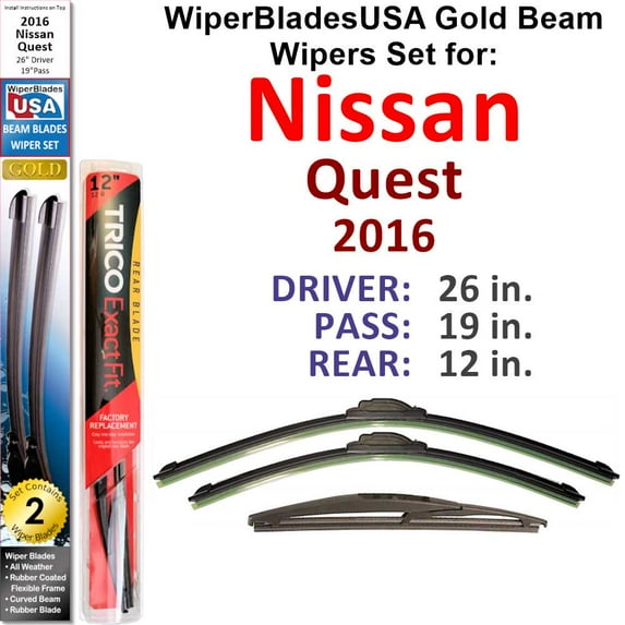 2016 Nissan Quest Beam Wiper Blades Wipers WBUSA (Set of 3) w/Rear Wiper