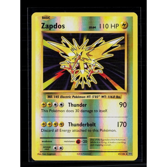 2016 Pokemon Evolutions Zapdos Reverse Holo Rare #42/108 Trading Card (English)