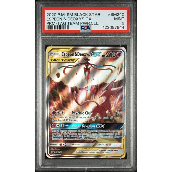 2016 Pokemon Sun and Moon Black Star Promos Tag Team Powers Collection Deoxys Gx/Espeon #SM240 PSA 9