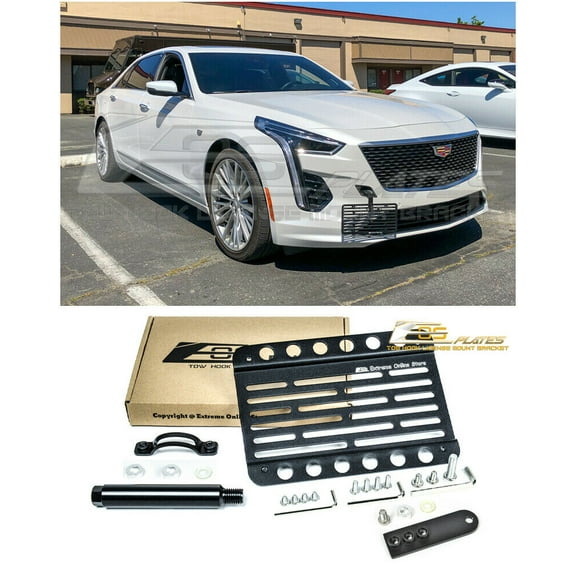 For 2016-Present Tesla Model 3 | EOS Plate Version 1 Front Bumper Tow Hook License Plate Mount Relocator With Lowering Extension Bracket Tow-457 (Mid Size) (Mid Size)