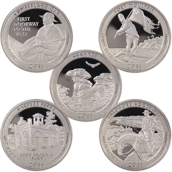 2016 S National Park Quarter 5 Coin Set Choice Proof Clad 25c Collectible