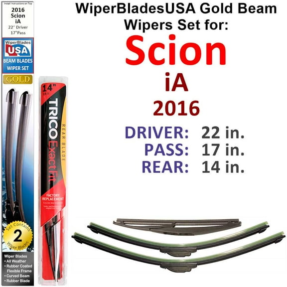 2016 Scion iA Beam Wiper Blades Wipers WBUSA (Set of 3) w/Rear Wiper