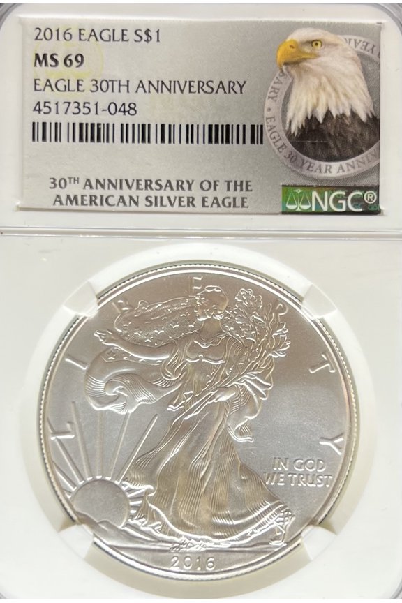 2016 Silver Eagle MS69 NGC 30th Anniversary (PA4517351048)