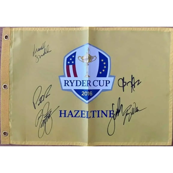 2016 US Ryder Cup Team autographed golf pin flag Rickie Fowler Patrick Reed Jordan Spieth JSA