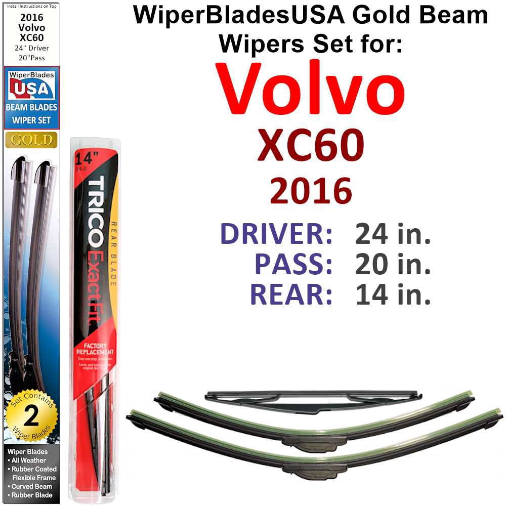 Windshield Wiper Blades For Volvo XC60 (2015-2017) - 20" Pair, Push Button, Easy Fit