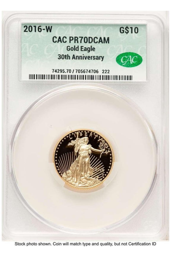 2016-W $10 1/4 oz American Gold Eagle Coin CACG MS70, 30th Anniversary - HAT772754014