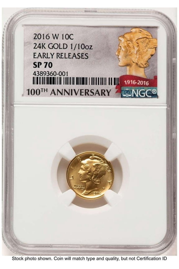 2016-W Gold Mercury DimeNGC MS70 - 100th Anniversary - HAT781525004