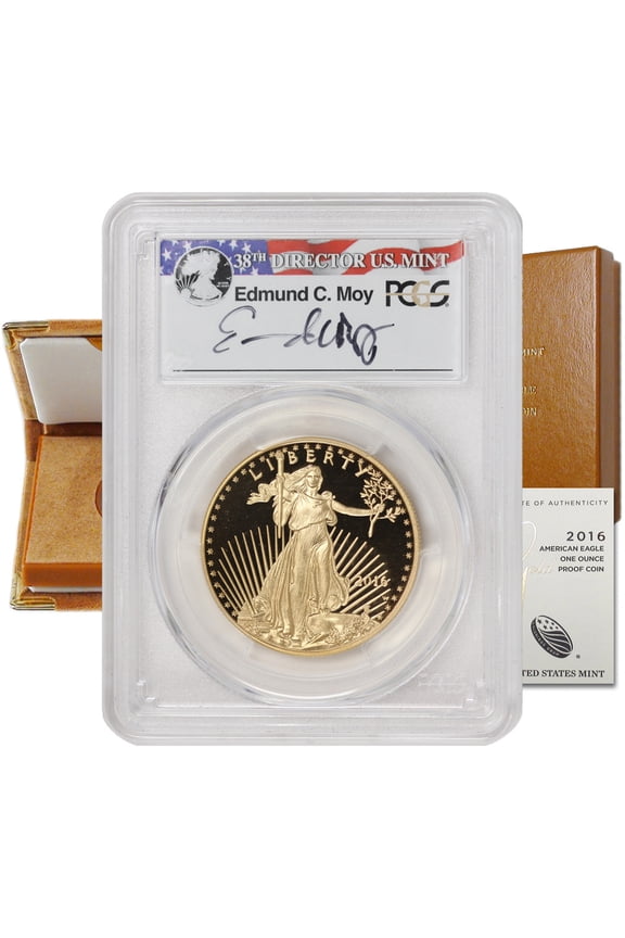 2016-W $50 Gold Eagle Proof Coin PCGS PR70DCAM First Strike Moy Label U.S. Mint Box and CoA