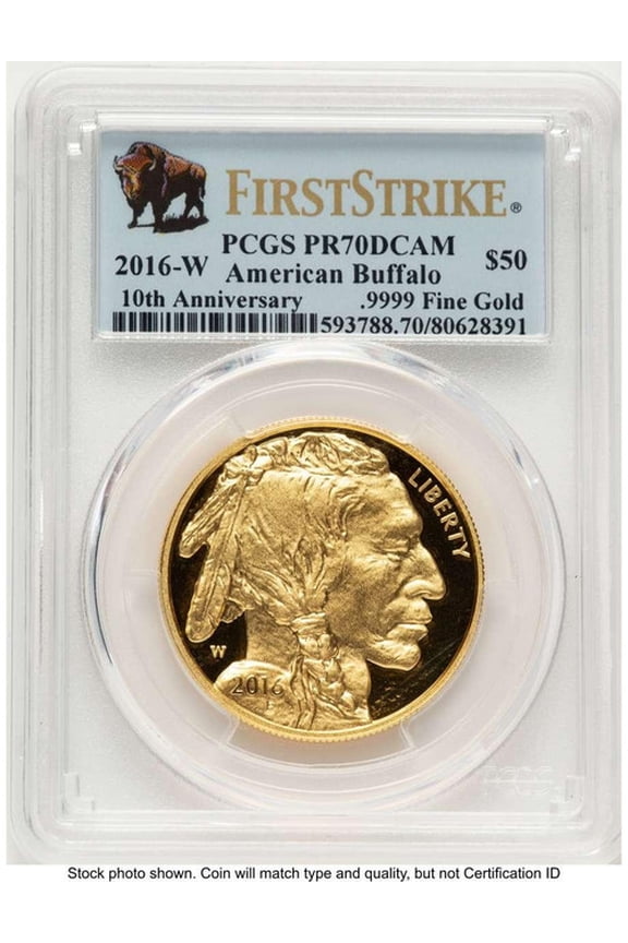 2016-W $50 Proof 1 oz American Gold Buffalo Coin PCGS PR70 DCAM - Tenth Anniversary - First Strike - Buffalo Label - HAT785357017