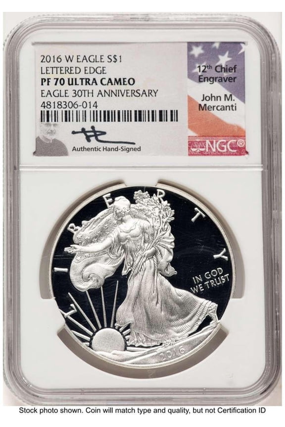 2016-W S$1 American Silver Eagle Coin NGC MS70, Lettered Edge, 30th Anniversary - HAT777111003