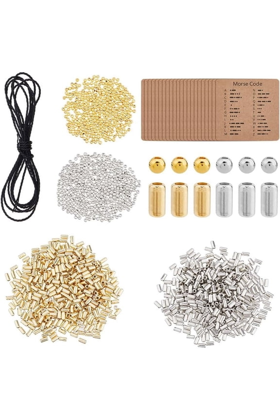 2016Pcs DIY Morse Code Bracelet Bead Kit 4 Styles 2000Pcs Plastic Bead Bulk 4.36 Yards Waxed Cotton Cord 16Pcs Code Decoding Card Adjustable Bracelets Necklaces Kit DIY