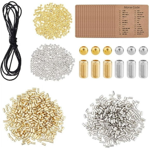 2016Pcs DIY Morse Code Bracelet Bead Kit 4 Styles 2000Pcs Plastic Bead Bulk 4.36 Yards Waxed Cotton Cord 16Pcs Code Decoding Card Adjustable Bracelets Necklaces Kit DIY